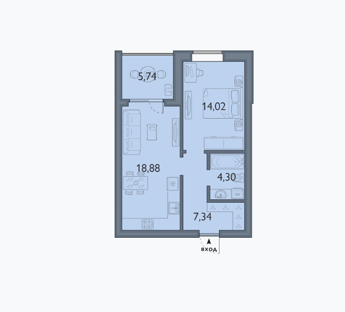 1 этаж 1-комнатн. 50.28 кв.м.