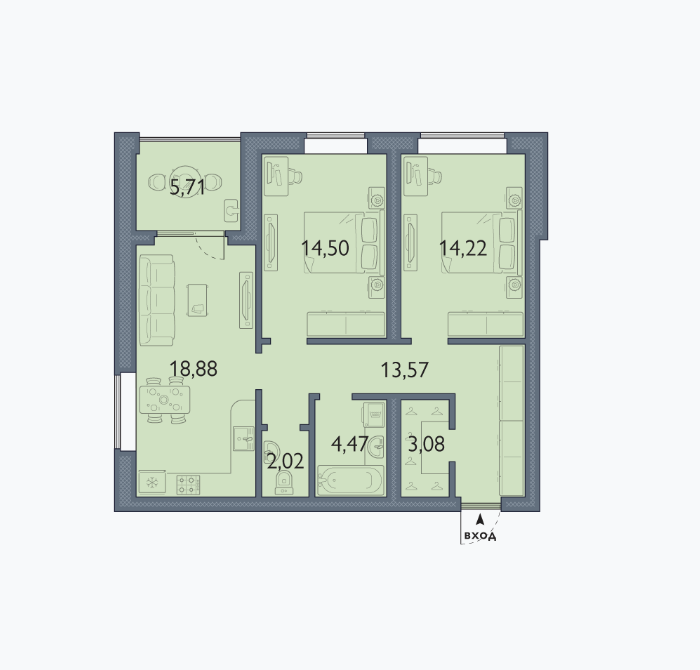 2 этаж 2-комнатн. 76.45 кв.м.