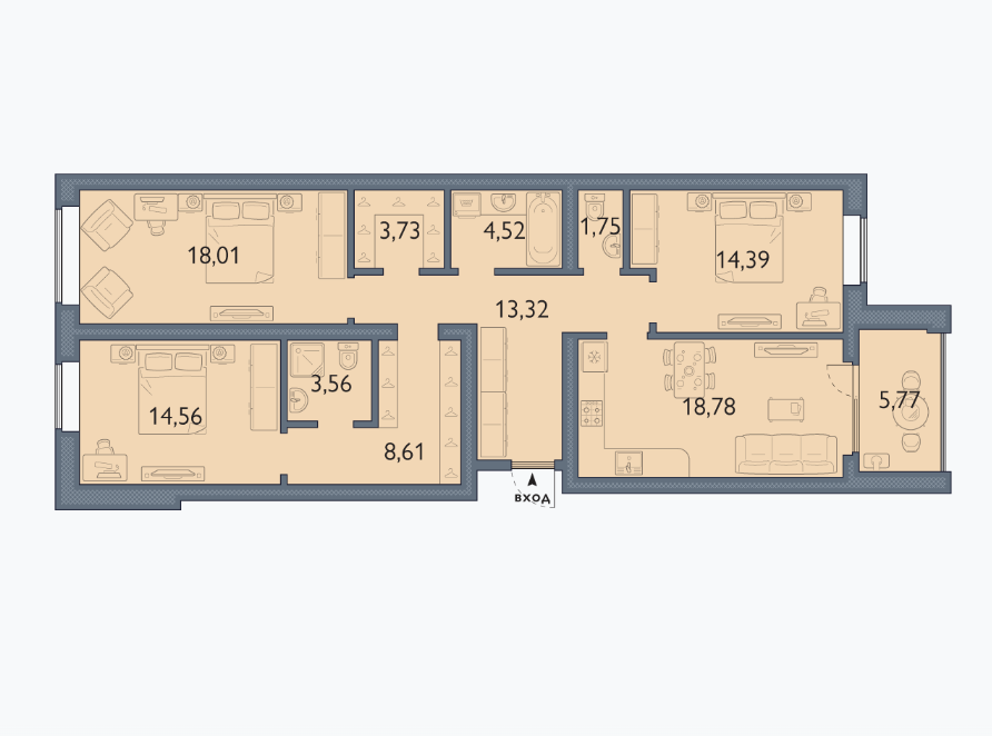 3 этаж 3-комнатн. 107 кв.м.